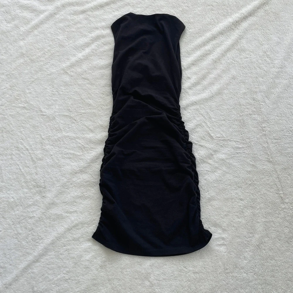 Reformation Jeans Black Ruched Sleeveless Bodycon Mini Dress XS Organic Cotton